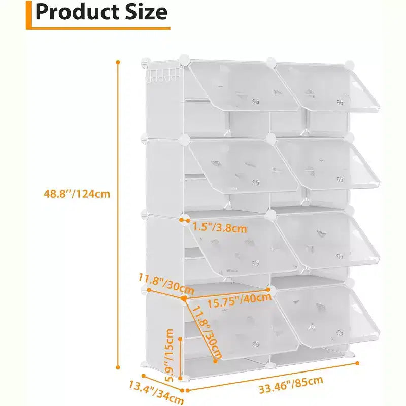 Scarpiera staccabile a 8 ripiani, organizer espandibile da 32 paia con porta per ingresso e camera da letto, bianco