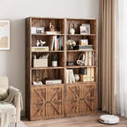 Libreria "Retro Brown" alta 181 cm con ante a fienile, a 6 ripiani, stile industriale/rustico, per soggiorno/camera da letto/ufficio