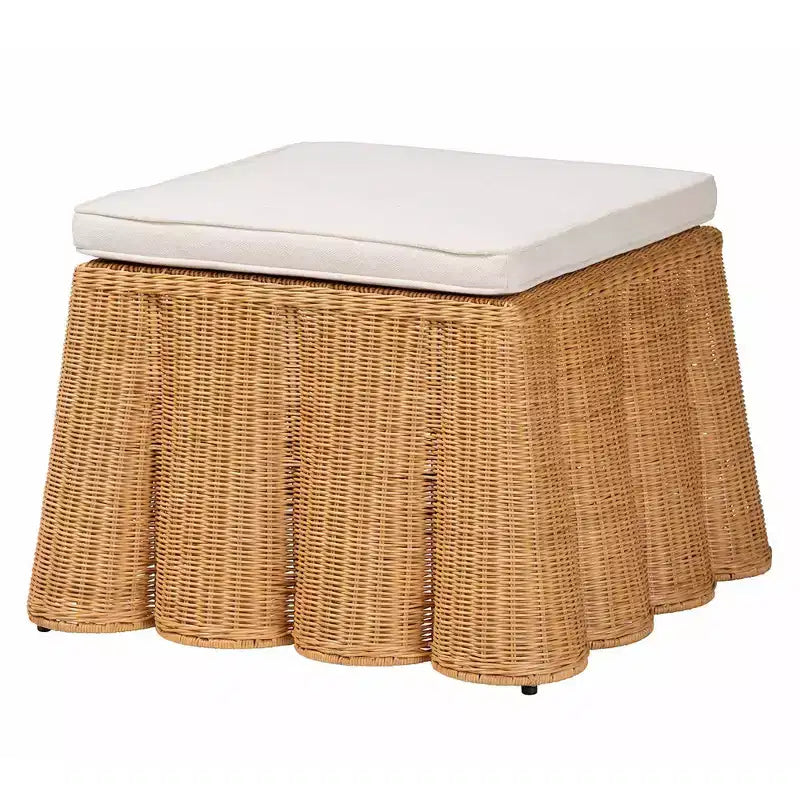 Pouf Smerlato in Rattan Color Miele: Quadrato Imbottito, Nessun Assemblaggio, Poliestere, Compensato