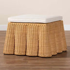 Pouf Smerlato in Rattan Color Miele: Quadrato Imbottito, Nessun Assemblaggio, Poliestere, Compensato