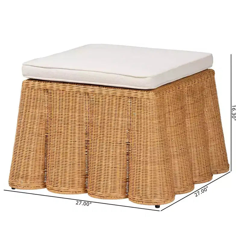 Pouf Smerlato in Rattan Color Miele: Quadrato Imbottito, Nessun Assemblaggio, Poliestere, Compensato