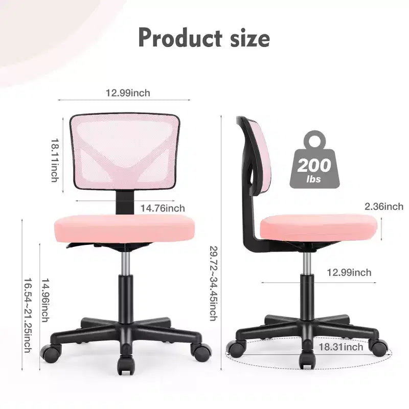 Sedia da ufficio senza braccioli in rete - Sedia da scrivania girevole regolabile in altezza per piccoli spazi, dormitorio, ufficio domestico