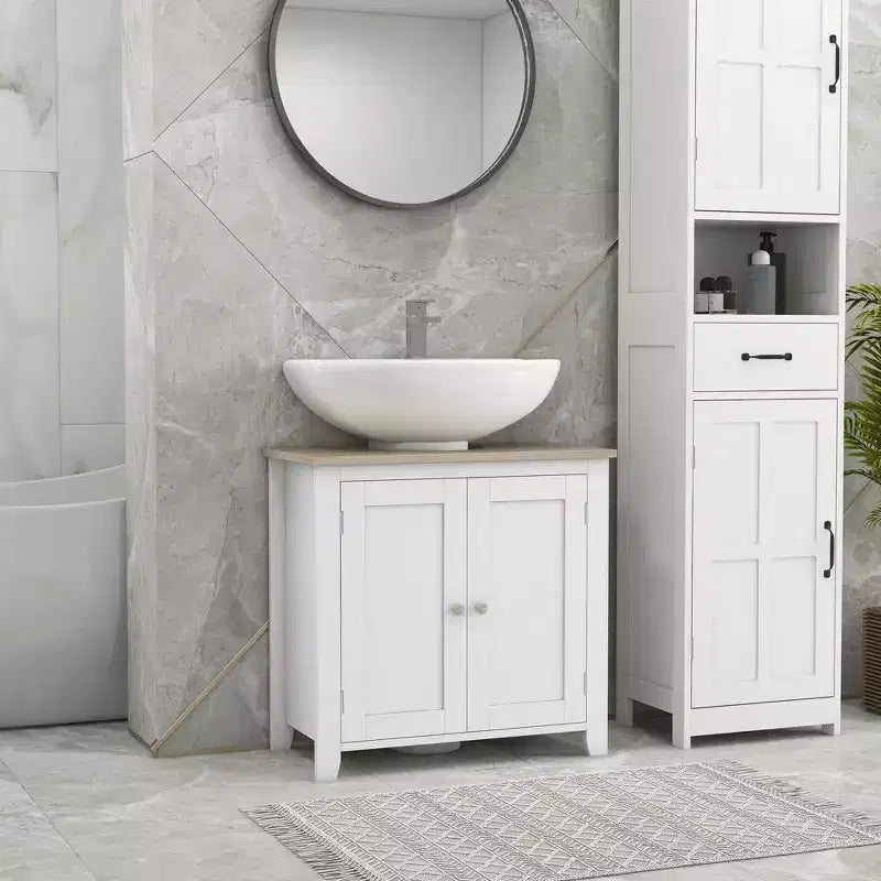 Mobiletto sottopavimento per lavabo da bagno, Unità portaoggetti con taglio a U e ripiano interno regolabile