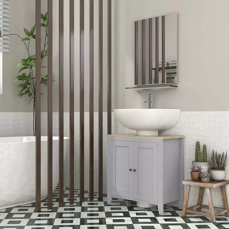 Mobiletto sottopavimento per lavabo da bagno, Unità portaoggetti con taglio a U e ripiano interno regolabile