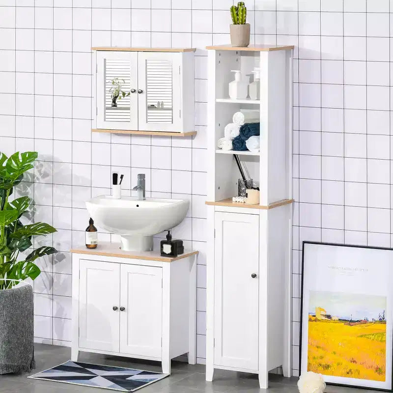 Mobiletto sottopavimento per lavabo da bagno, Unità portaoggetti con taglio a U e ripiano interno regolabile
